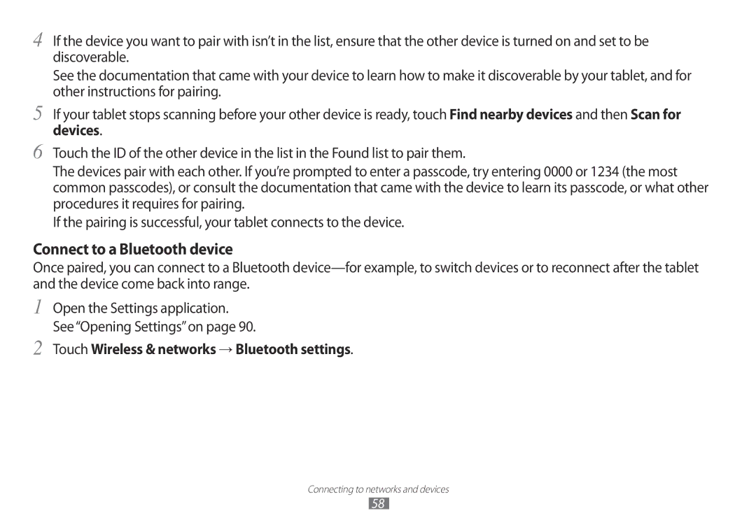 Samsung GT-P7100 user manual Connect to a Bluetooth device 