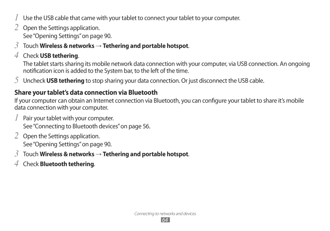 Samsung GT-P7100 user manual Share your tablet’s data connection via Bluetooth 