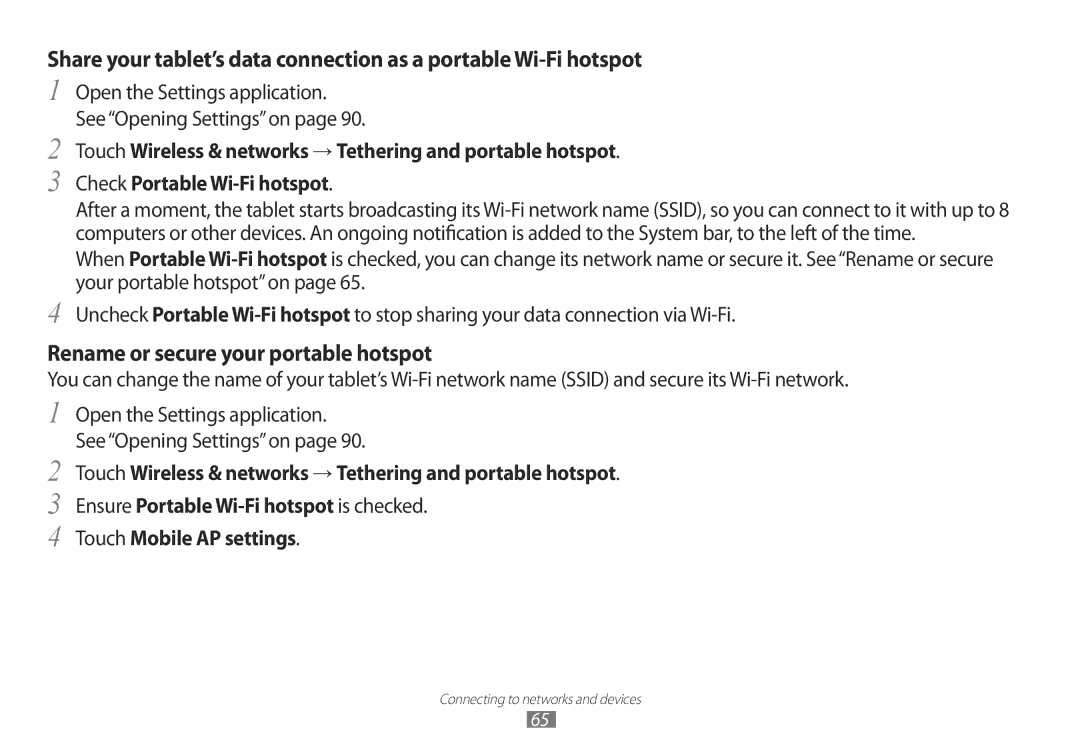 Samsung GT-P7100 user manual Rename or secure your portable hotspot 