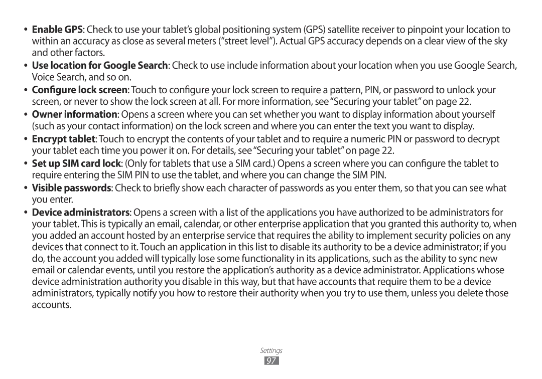 Samsung GT-P7100 user manual Settings 