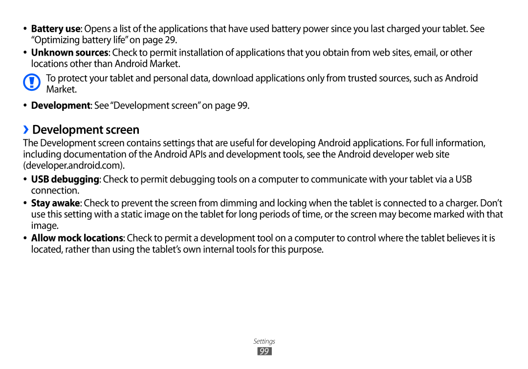 Samsung GT-P7100 user manual ››Development screen 