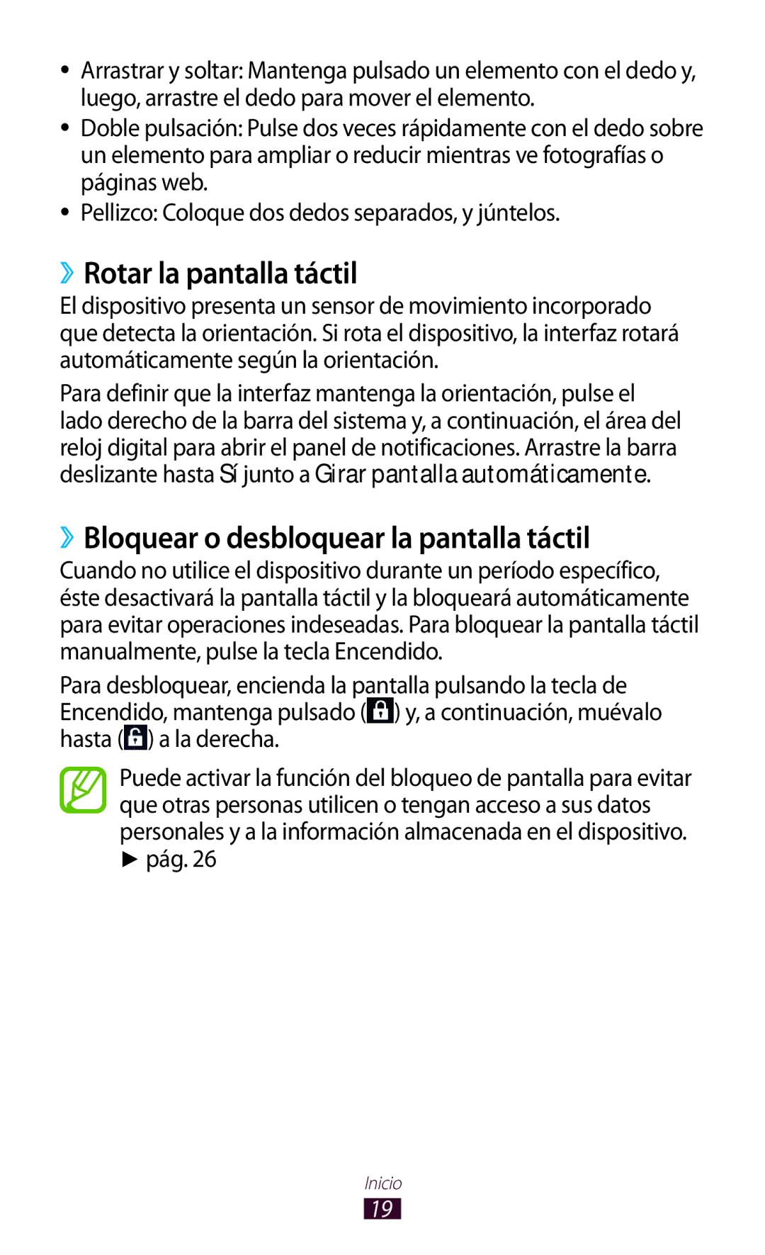 Samsung GT-P7100MSAFOP, GT-P7100MSAATL manual ››Rotar la pantalla táctil, ››Bloquear o desbloquear la pantalla táctil, Pág 