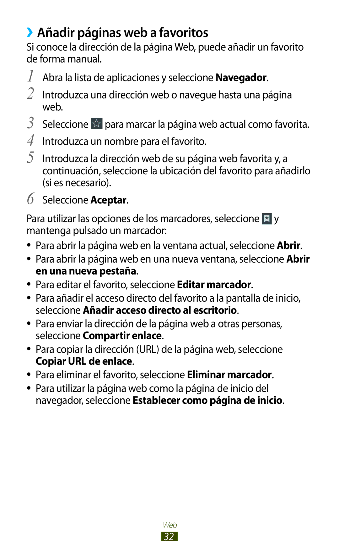 Samsung GT-P7100MSATCL, GT-P7100MSAATL, GT-P7100MSAFOP manual ››Añadir páginas web a favoritos 