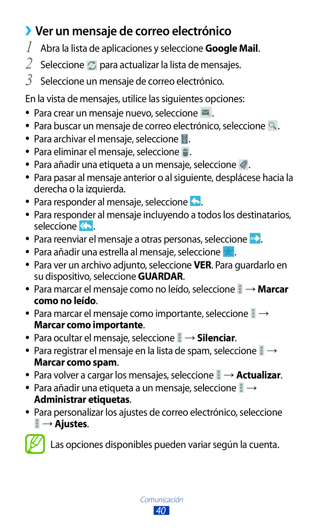 Samsung GT-P7100MSAFOP, GT-P7100MSAATL, GT-P7100MSATCL manual ››Ver un mensaje de correo electrónico 