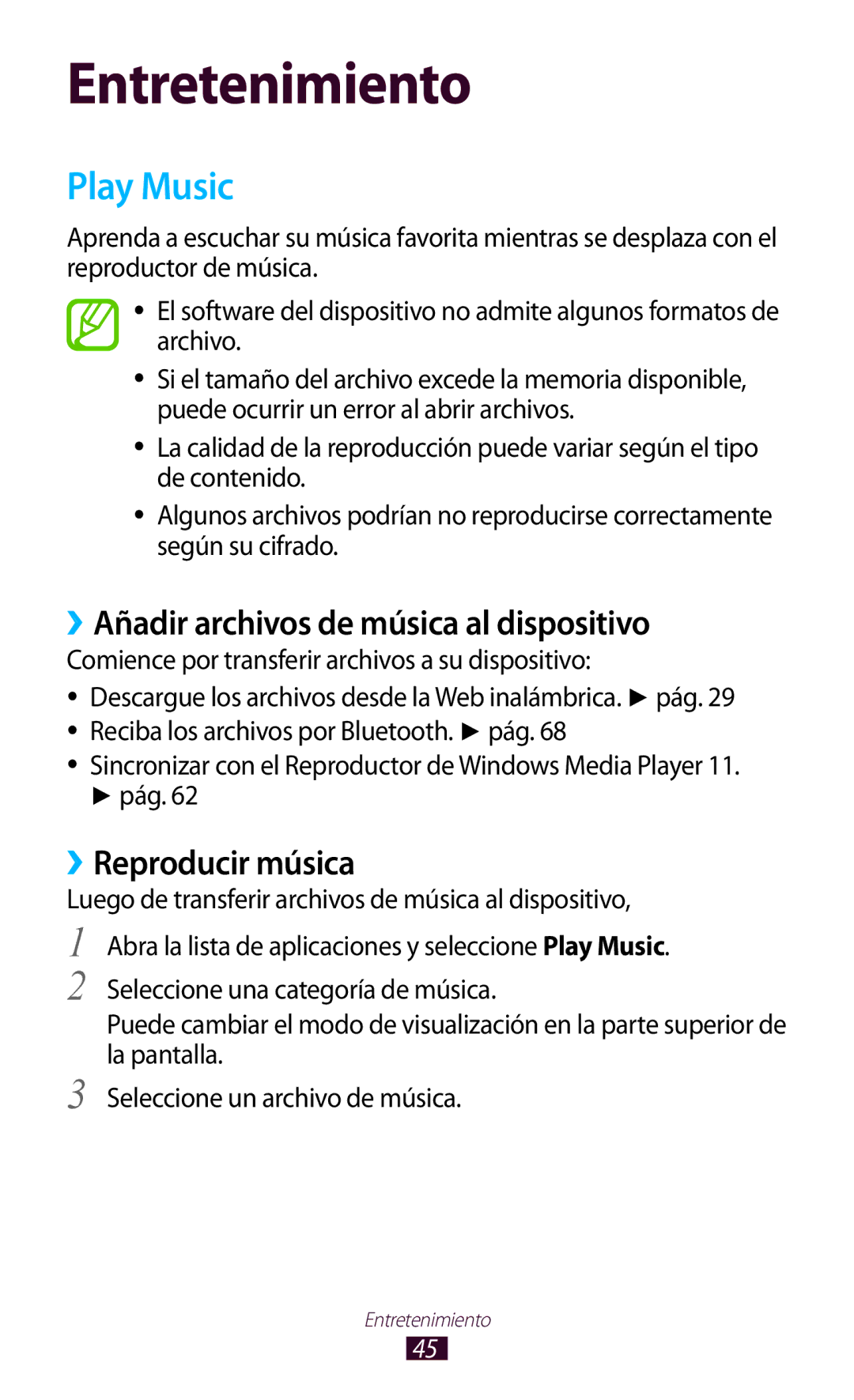 Samsung GT-P7100MSAATL, GT-P7100MSAFOP manual Play Music, ››Añadir archivos de música al dispositivo, ››Reproducir música 