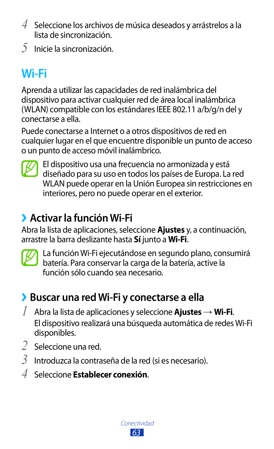 Samsung GT-P7100MSAATL, GT-P7100MSAFOP manual ››Activar la función Wi-Fi, ››Buscar una red Wi-Fi y conectarse a ella 