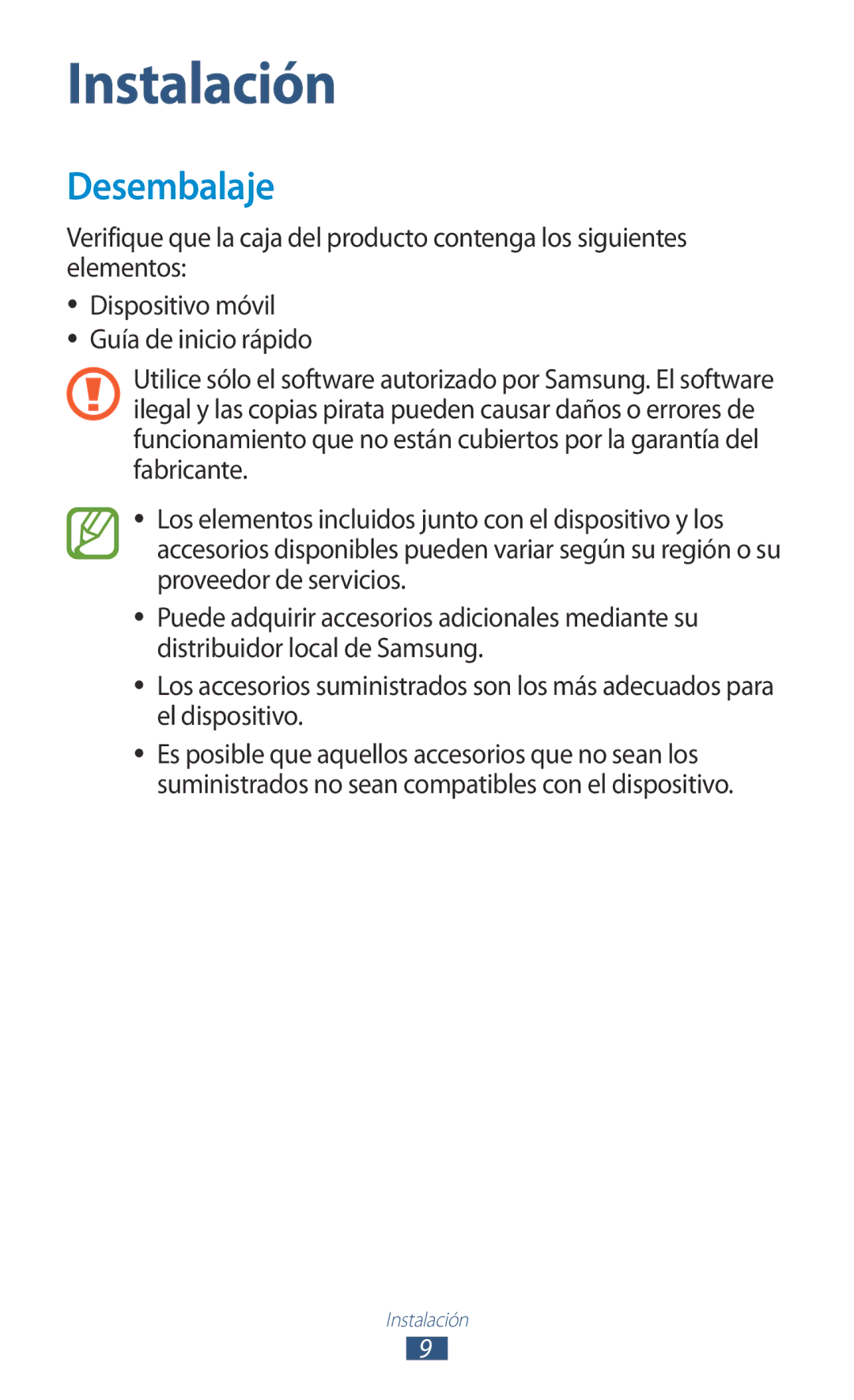 Samsung GT-P7100MSAATL, GT-P7100MSAFOP, GT-P7100MSATCL manual Instalación, Desembalaje 