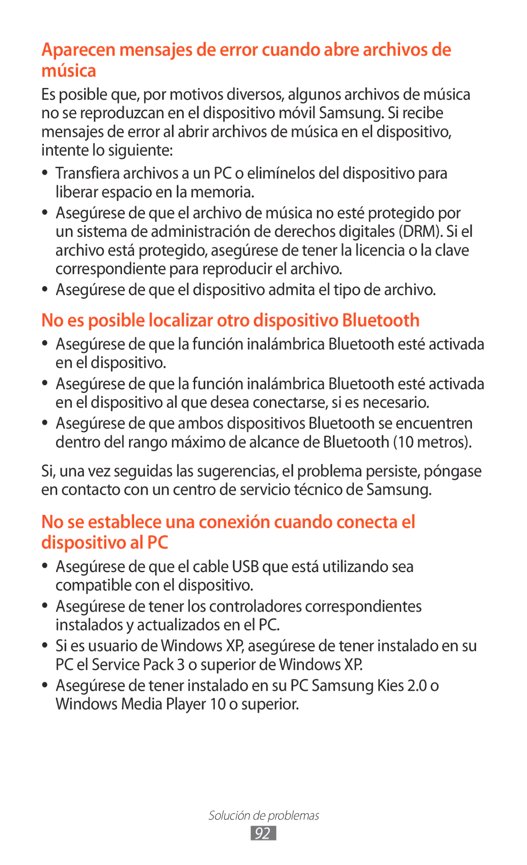 Samsung GT-P7100MSATCL, GT-P7100MSAATL, GT-P7100MSAFOP manual Aparecen mensajes de error cuando abre archivos de música 