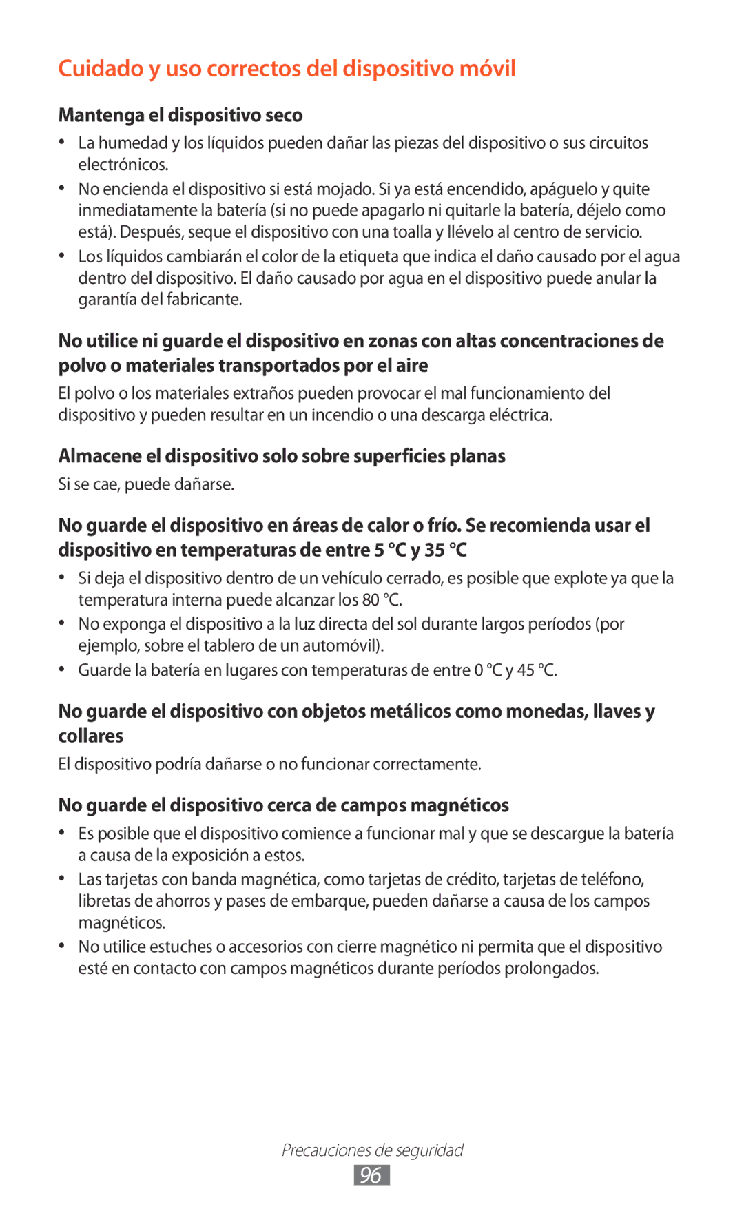 Samsung GT-P7100MSAATL, GT-P7100MSAFOP, GT-P7100MSATCL manual Cuidado y uso correctos del dispositivo móvil 