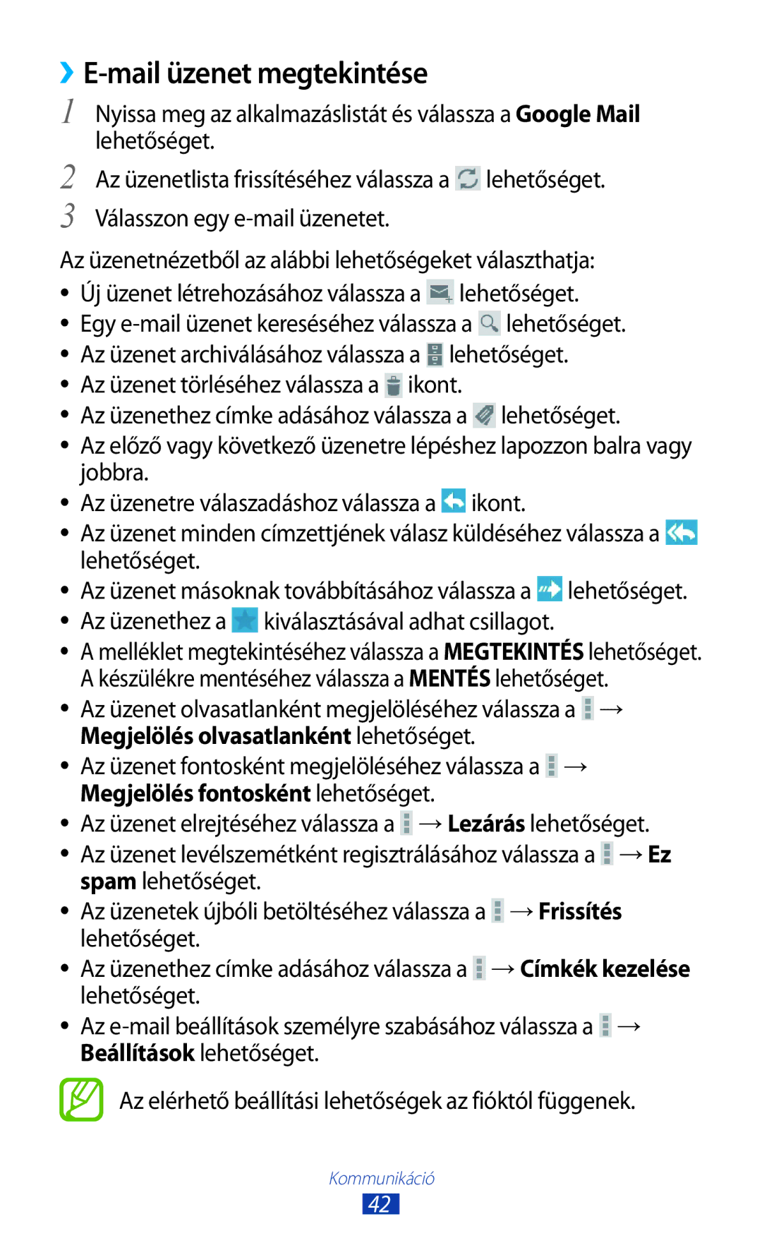 Samsung GT-P7100MSACNX, GT-P7100MSAMTL, GT-P7100MSAVGR, GT-P7100MSAOMN, GT-P7100MSAVDH manual ››E-mail üzenet megtekintése 