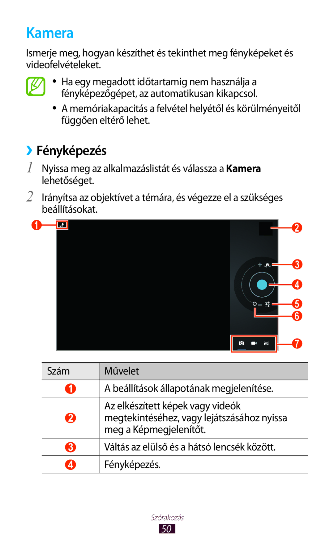 Samsung GT-P7100MSAMTL, GT-P7100MSAVGR, GT-P7100MSACNX, GT-P7100MSAOMN, GT-P7100MSAVDH manual Kamera, ››Fényképezés 