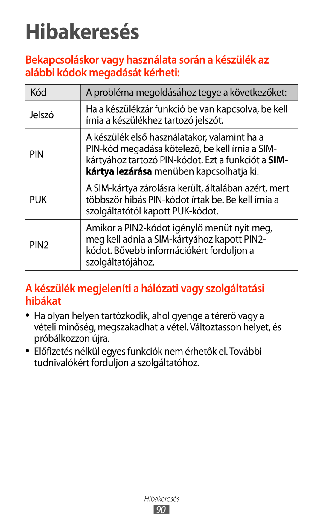 Samsung GT-P7100MSAMTL, GT-P7100MSAVGR, GT-P7100MSACNX, GT-P7100MSAOMN, GT-P7100MSAVDH manual Hibakeresés 