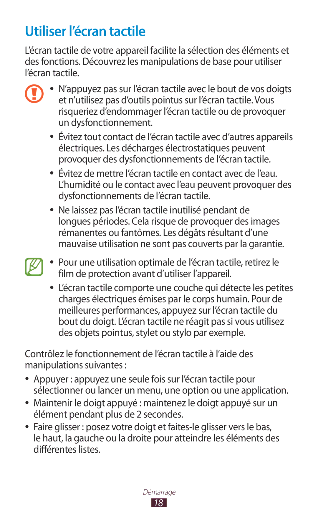 Samsung GT-P7100MSAMTL manual Utiliser l’écran tactile 