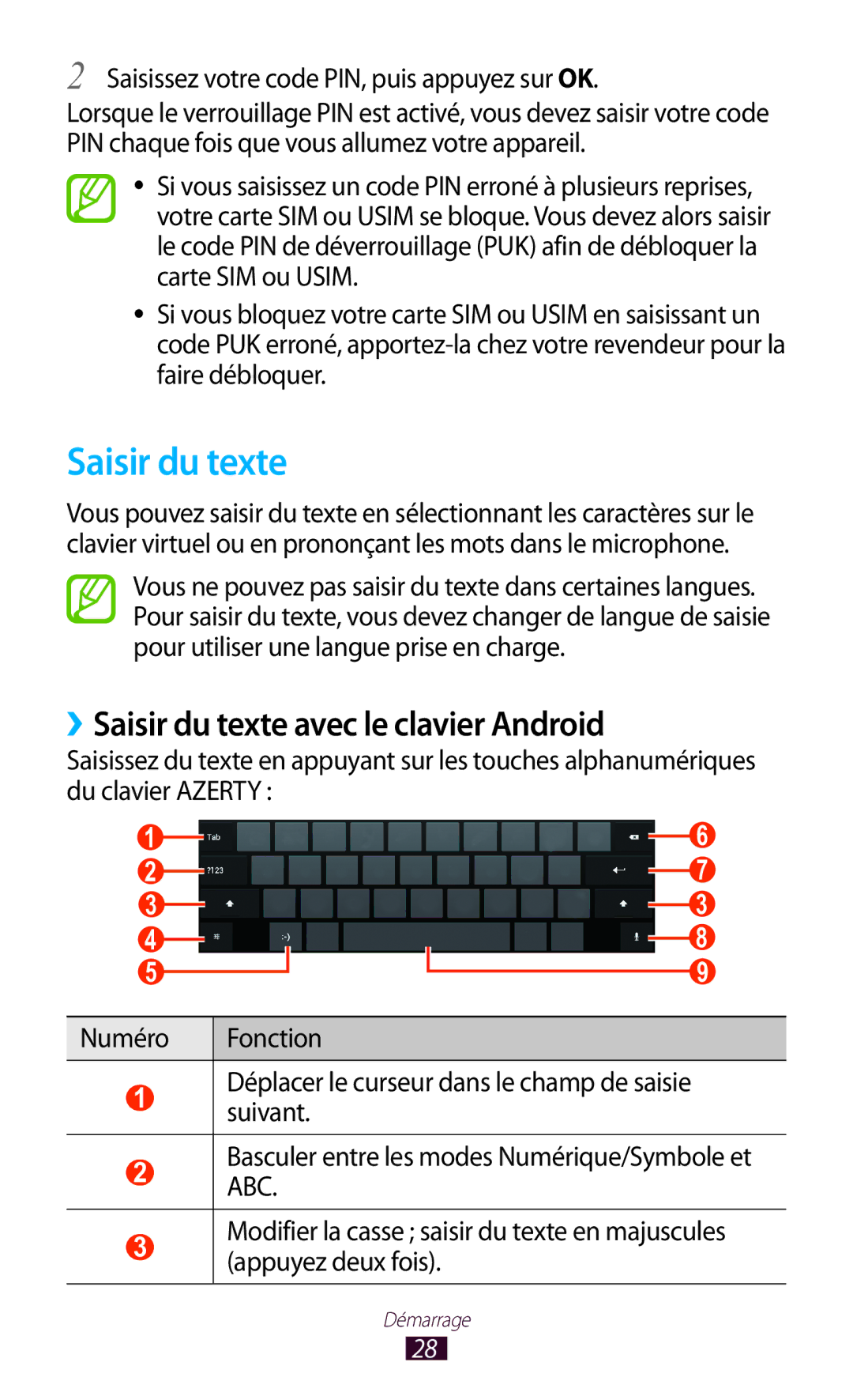 Samsung GT-P7100MSAMTL manual ››Saisir du texte avec le clavier Android, Saisissez votre code PIN, puis appuyez sur OK 