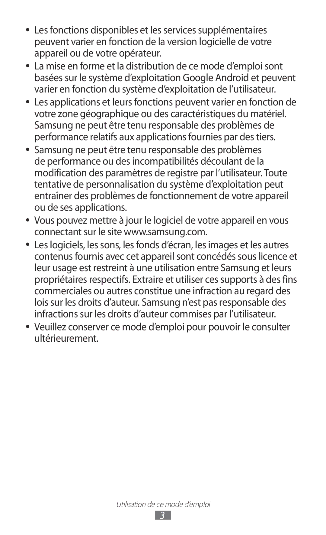 Samsung GT-P7100MSAMTL manual Utilisation de ce mode d’emploi 