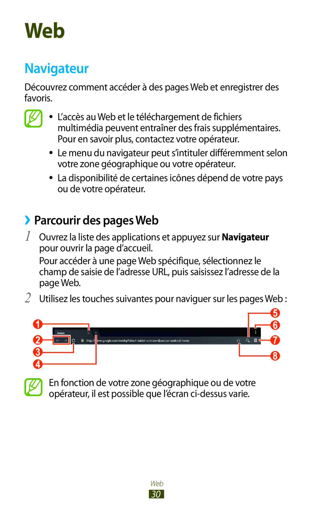 Samsung GT-P7100MSAMTL manual Navigateur, ››Parcourir des pages Web 