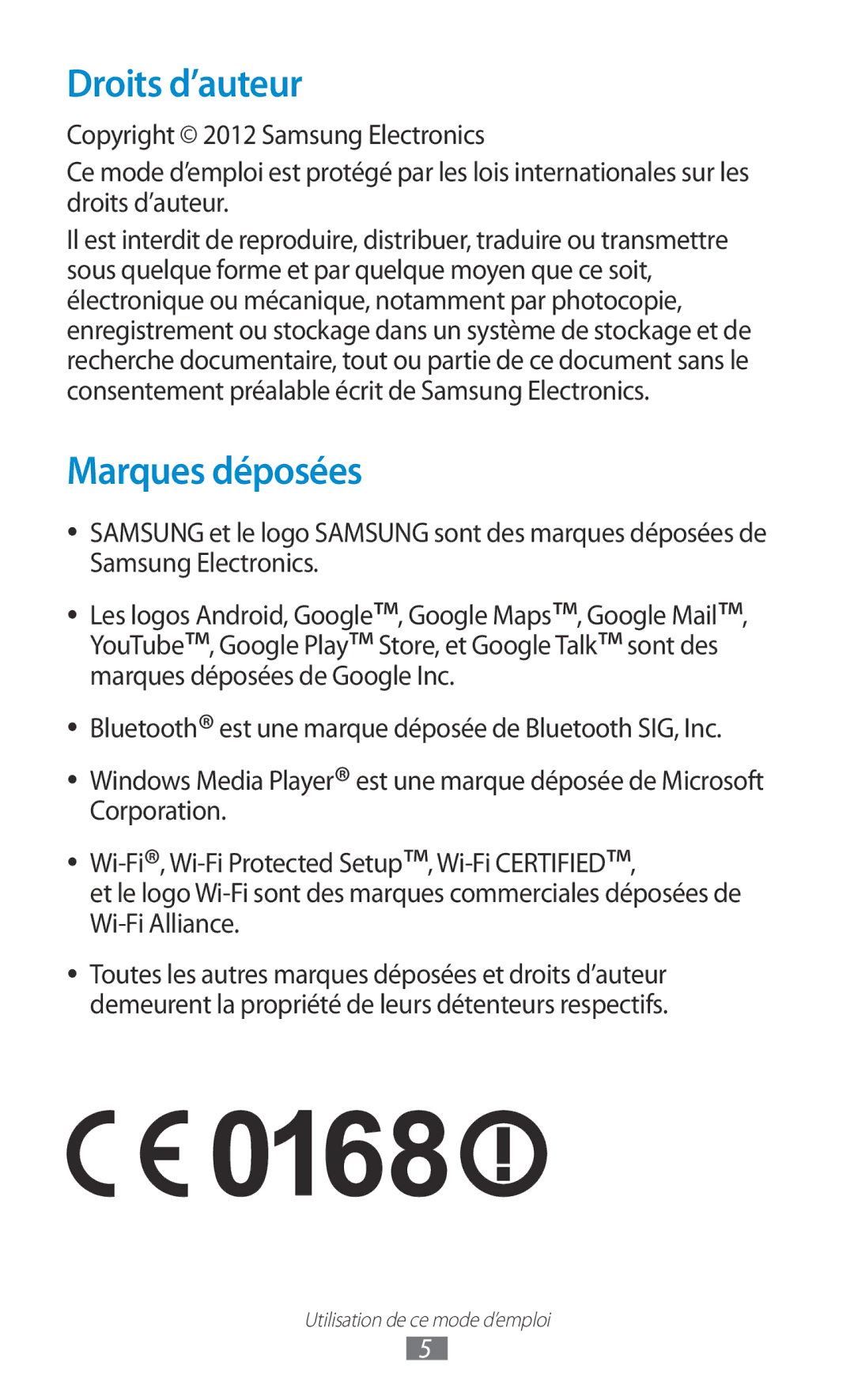 Samsung GT-P7100MSAMTL manual Droits d’auteur, Marques déposées 