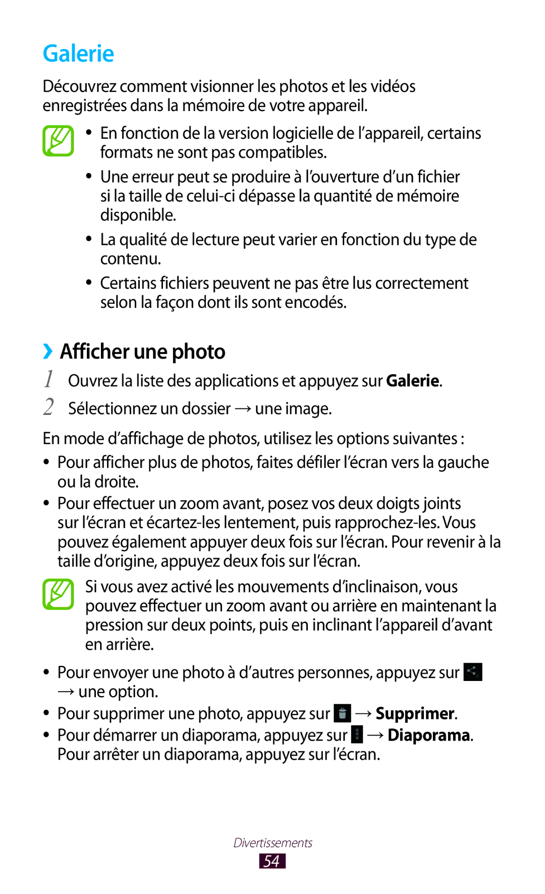 Samsung GT-P7100MSAMTL manual Galerie, ››Afficher une photo, Pour arrêter un diaporama, appuyez sur l’écran 