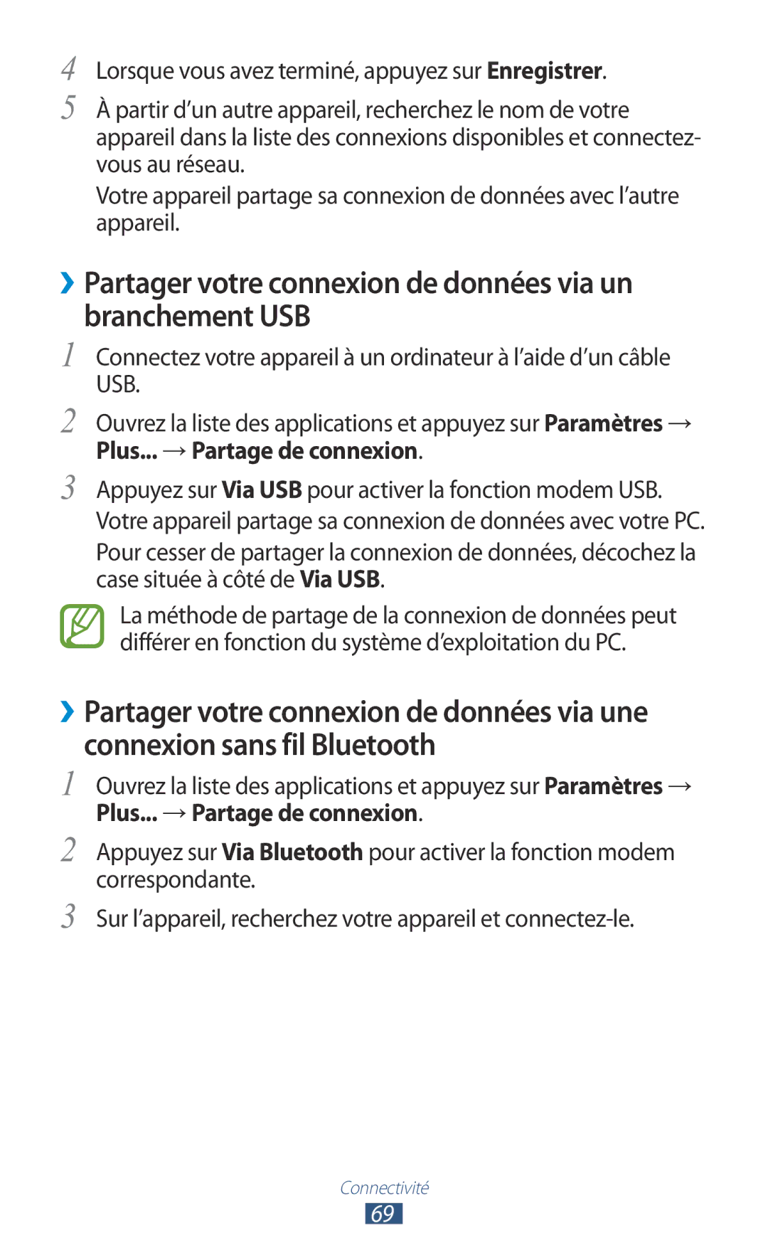 Samsung GT-P7100MSAMTL manual ››Partager votre connexion de données via un branchement USB 