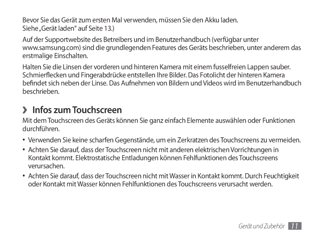 Samsung GT-P7100MSAVD2 manual ›› Infos zum Touchscreen 