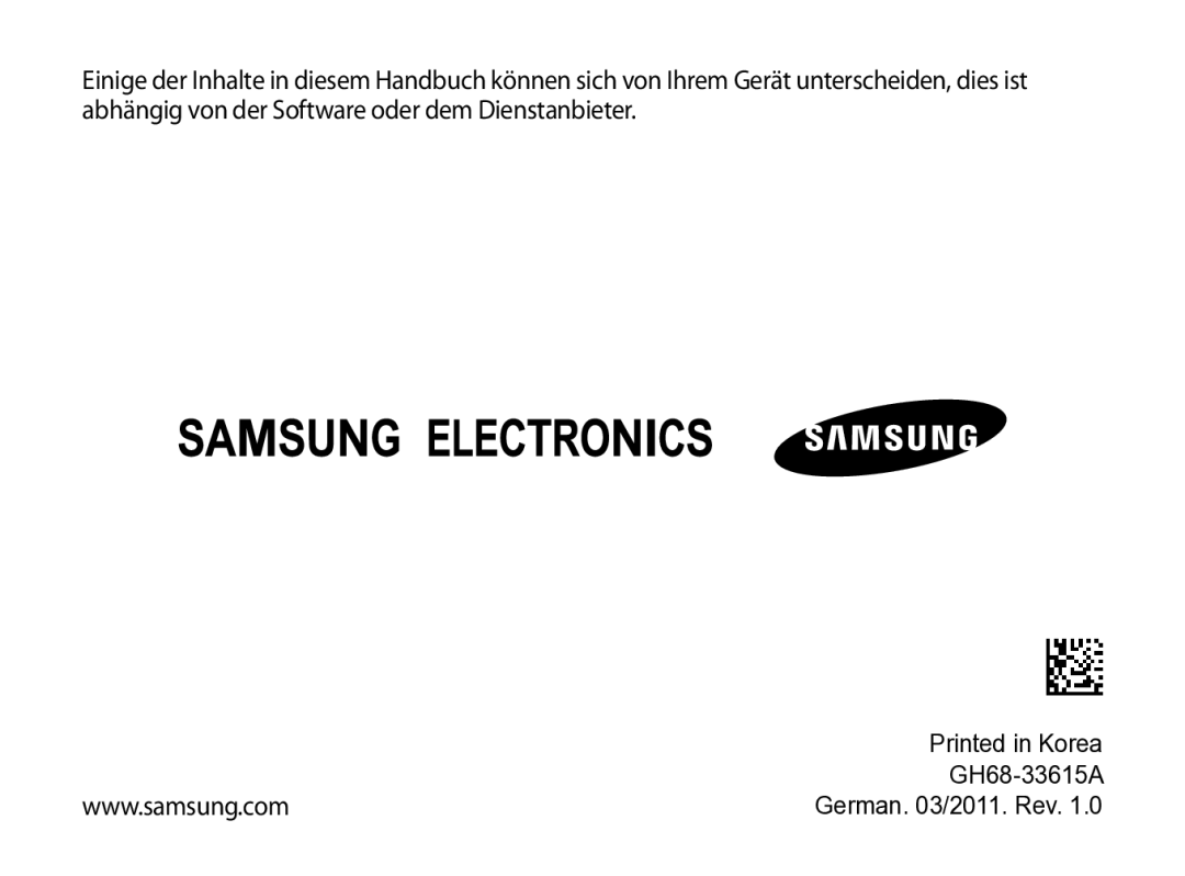 Samsung GT-P7100MSAVD2 manual German /2011. Rev 