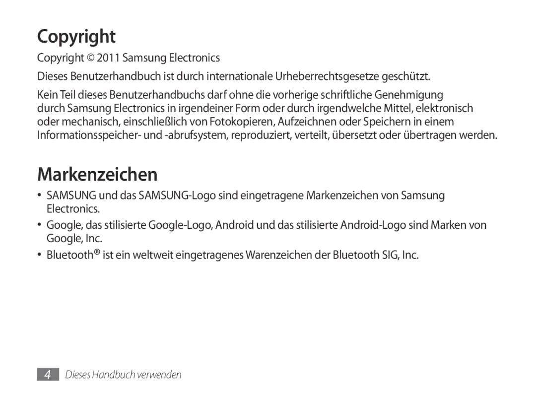 Samsung GT-P7100MSAVD2 manual Copyright, Markenzeichen 