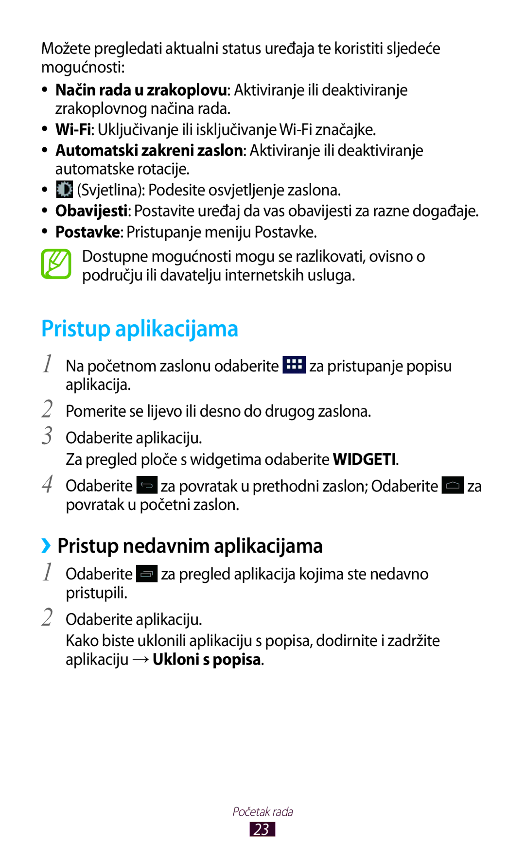 Samsung GT-P7100MSATWO Pristup aplikacijama, ››Pristup nedavnim aplikacijama, Svjetlina Podesite osvjetljenje zaslona 