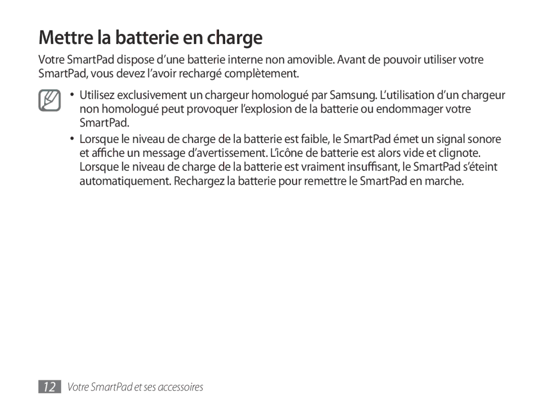 Samsung GT-P7100MSAXEF, GT-P7100MSASFR manual Mettre la batterie en charge 