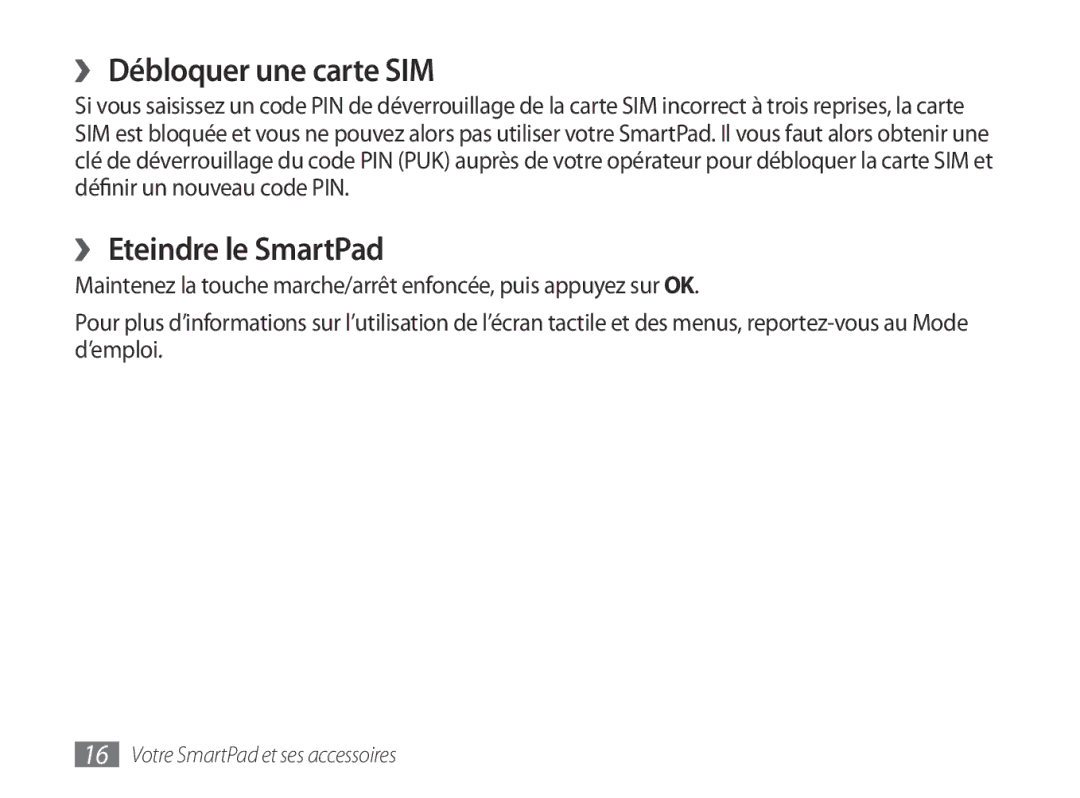 Samsung GT-P7100MSAXEF, GT-P7100MSASFR manual ›› Débloquer une carte SIM 