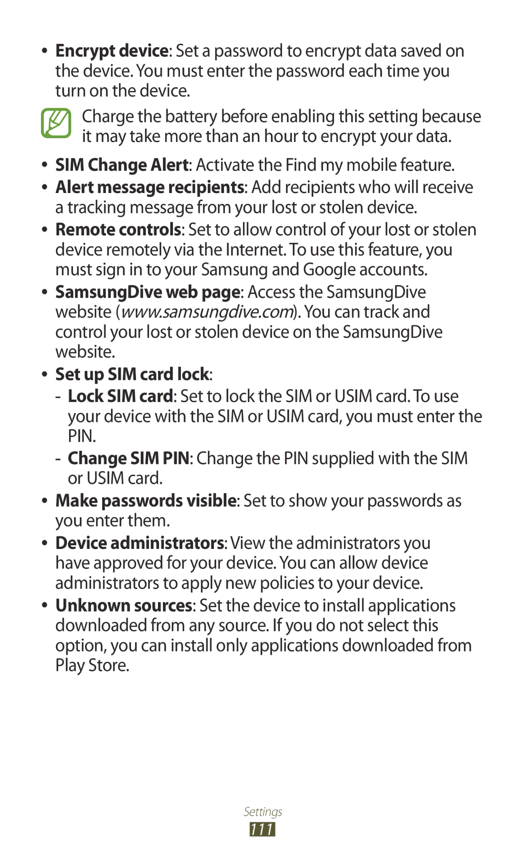 Samsung GT-P7300FKAXSG, GT-P7300FKAARB manual SIM Change Alert Activate the Find my mobile feature, Set up SIM card lock 