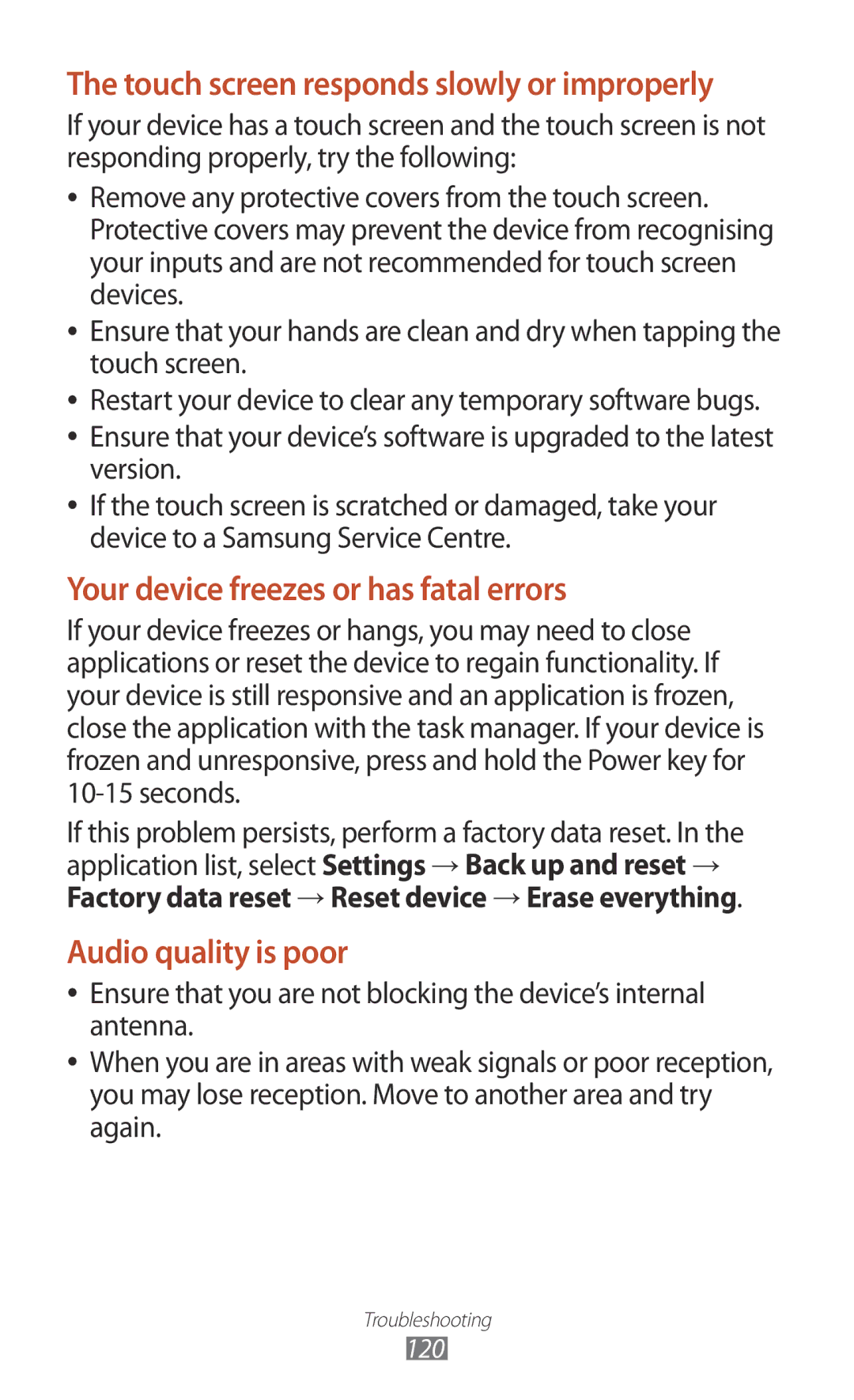 Samsung GT-P7300FKATMC, GT-P7300FKAARB, GT-P7300FKEJED, GT-P7300UWAAFR manual Your device freezes or has fatal errors 