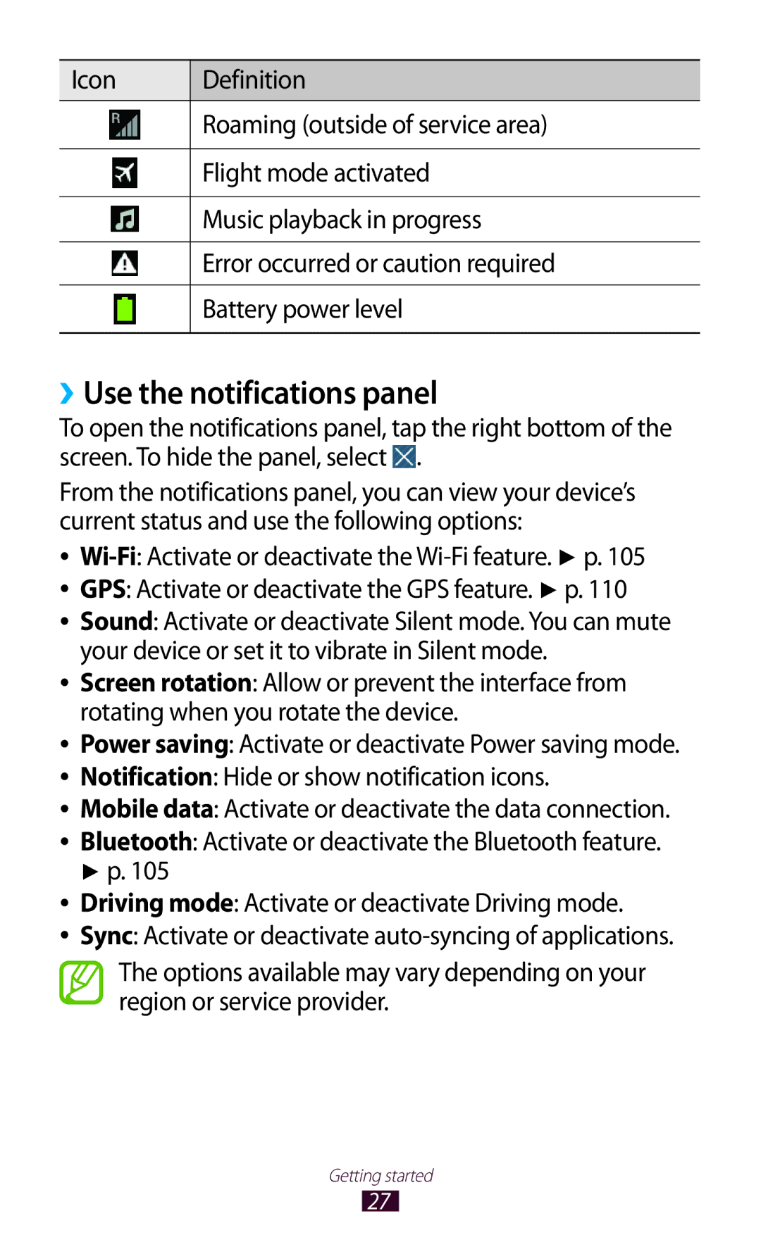 Samsung GT-P7300UWAXEV, GT-P7300FKAARB, GT-P7300FKEJED, GT-P7300UWAAFR, GT-P7300UWABTC manual ››Use the notifications panel 