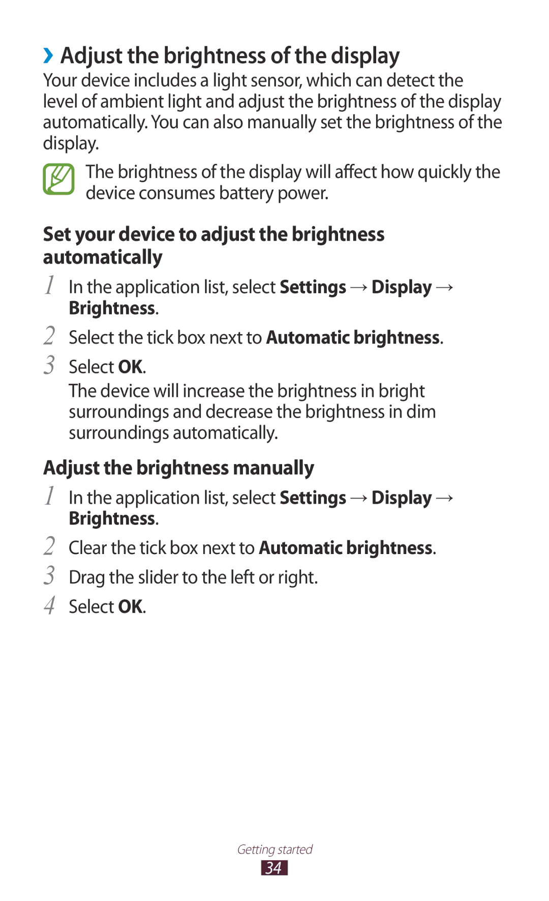 Samsung GT-P7300FKEJED ››Adjust the brightness of the display, Set your device to adjust the brightness automatically 