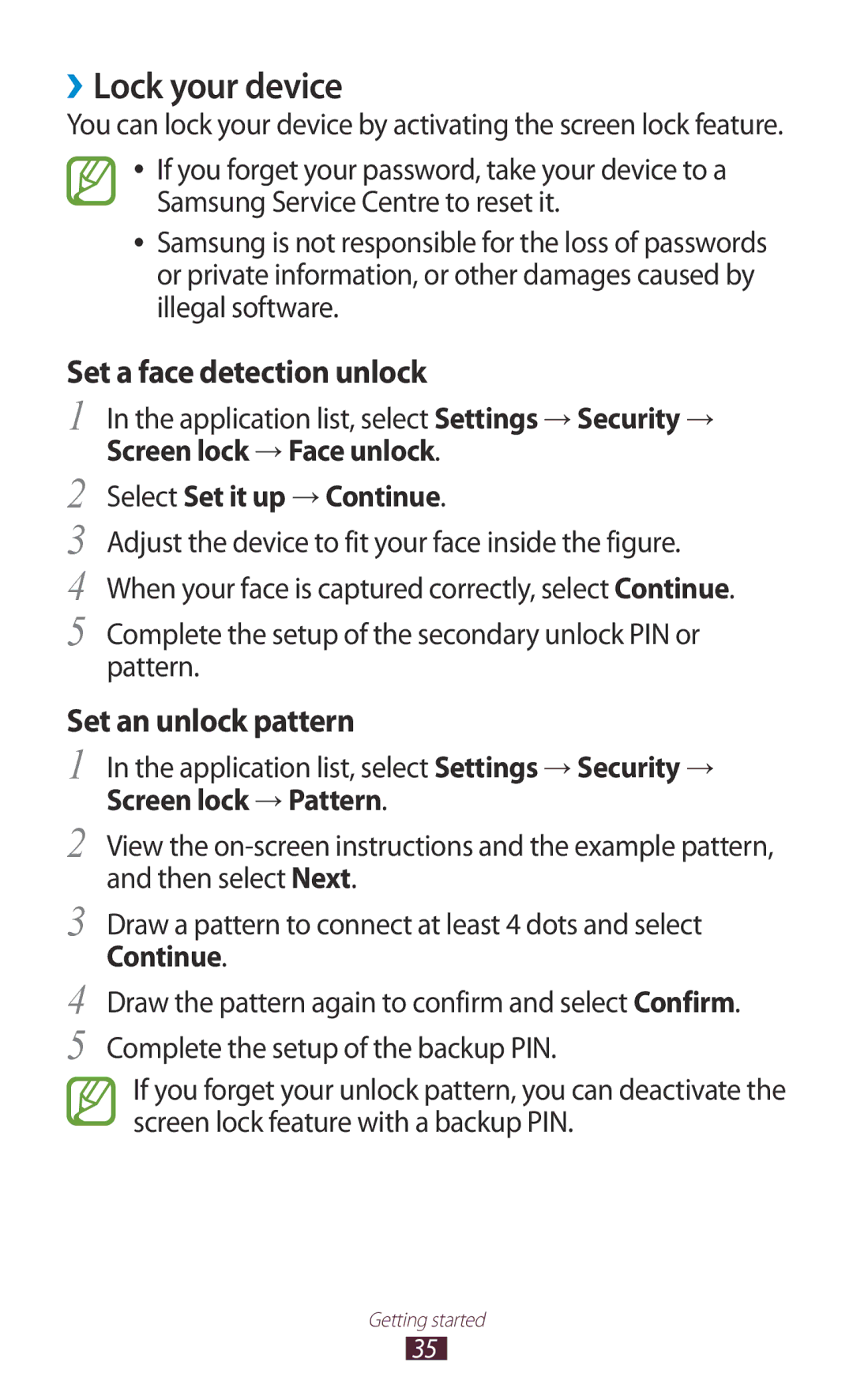 Samsung GT-P7300UWAAFR manual ››Lock your device, Application list, select Settings → Security →, Screen lock → Pattern 