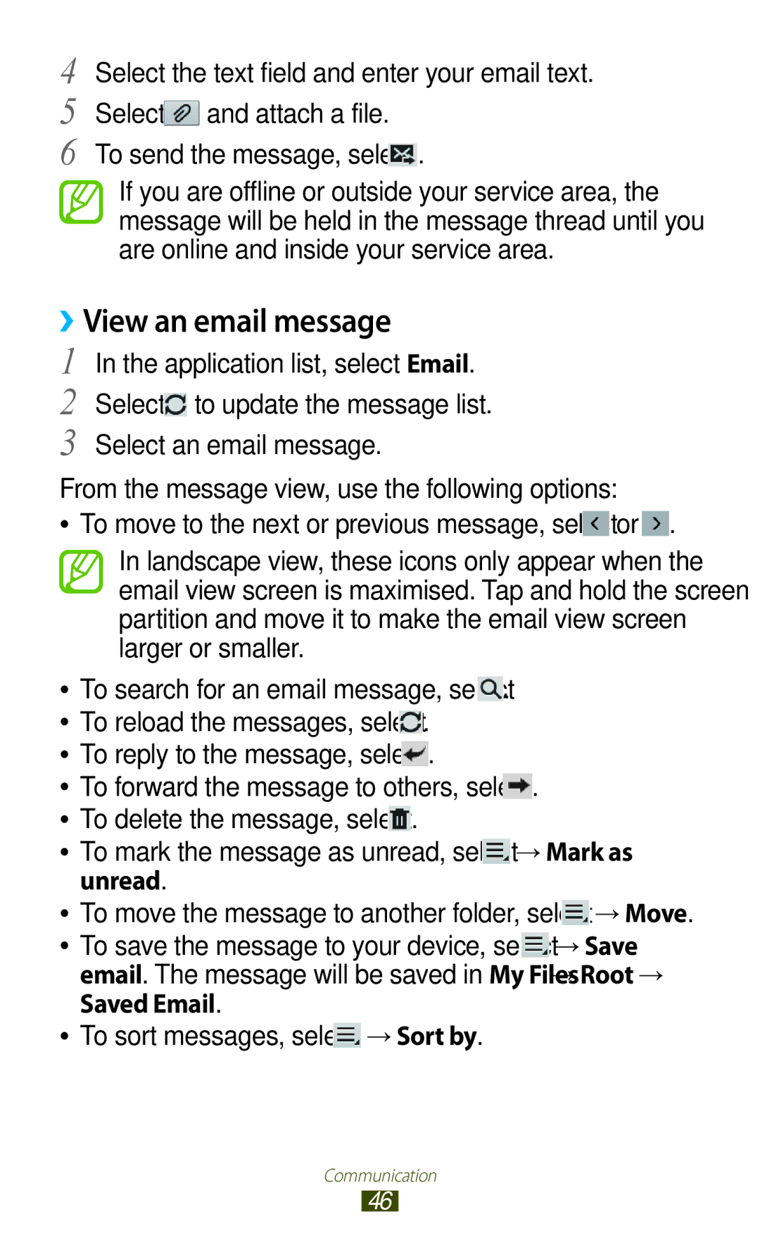 Samsung GT-P7300UWAMID manual To reply to the message, select, To mark the message as unread, select → Mark as unread 