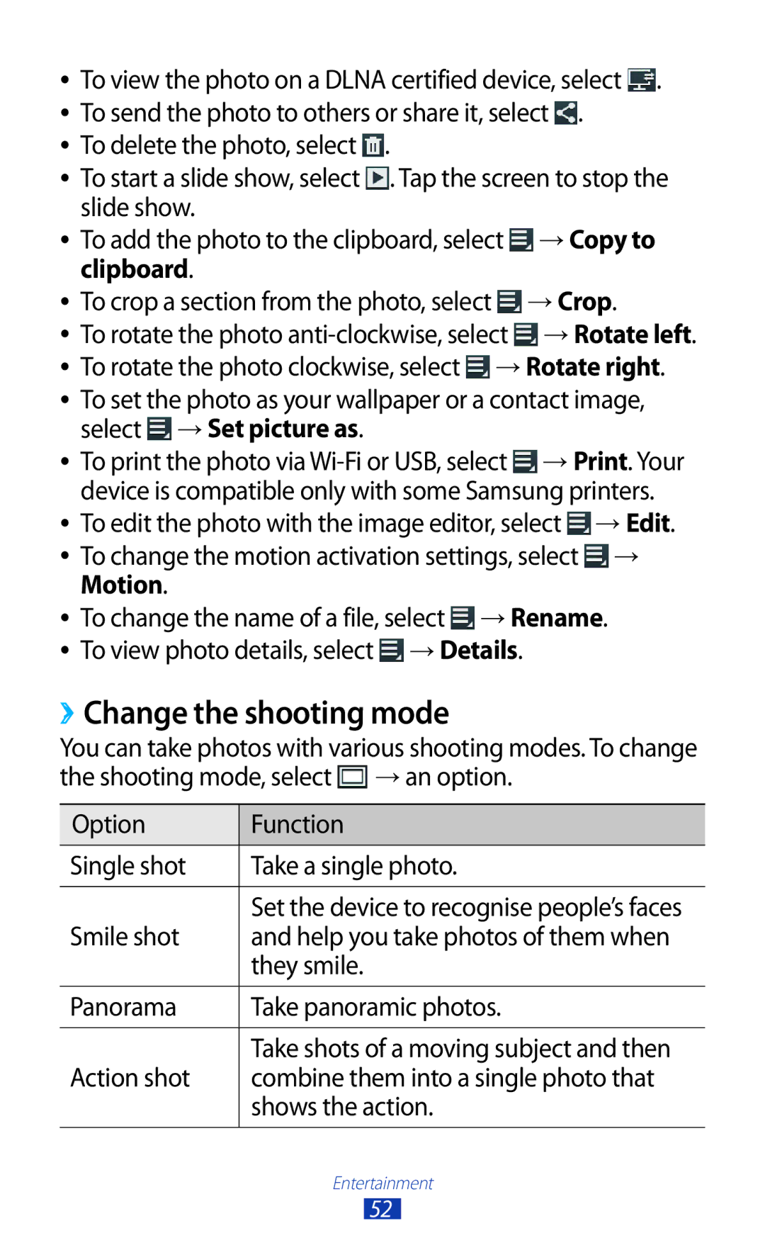 Samsung GT-P7300FKAAFR, GT-P7300FKAARB, GT-P7300FKEJED, GT-P7300UWAAFR, GT-P7300UWABTC ››Change the shooting mode, Motion 