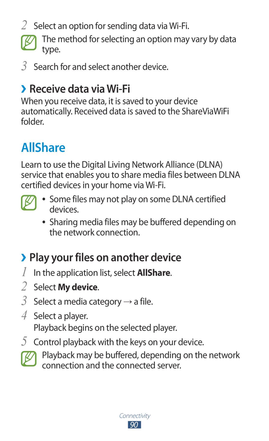 Samsung GT-P7300FKAMID manual AllShare, ››Receive data via Wi-Fi, ››Play your files on another device, Select My device 