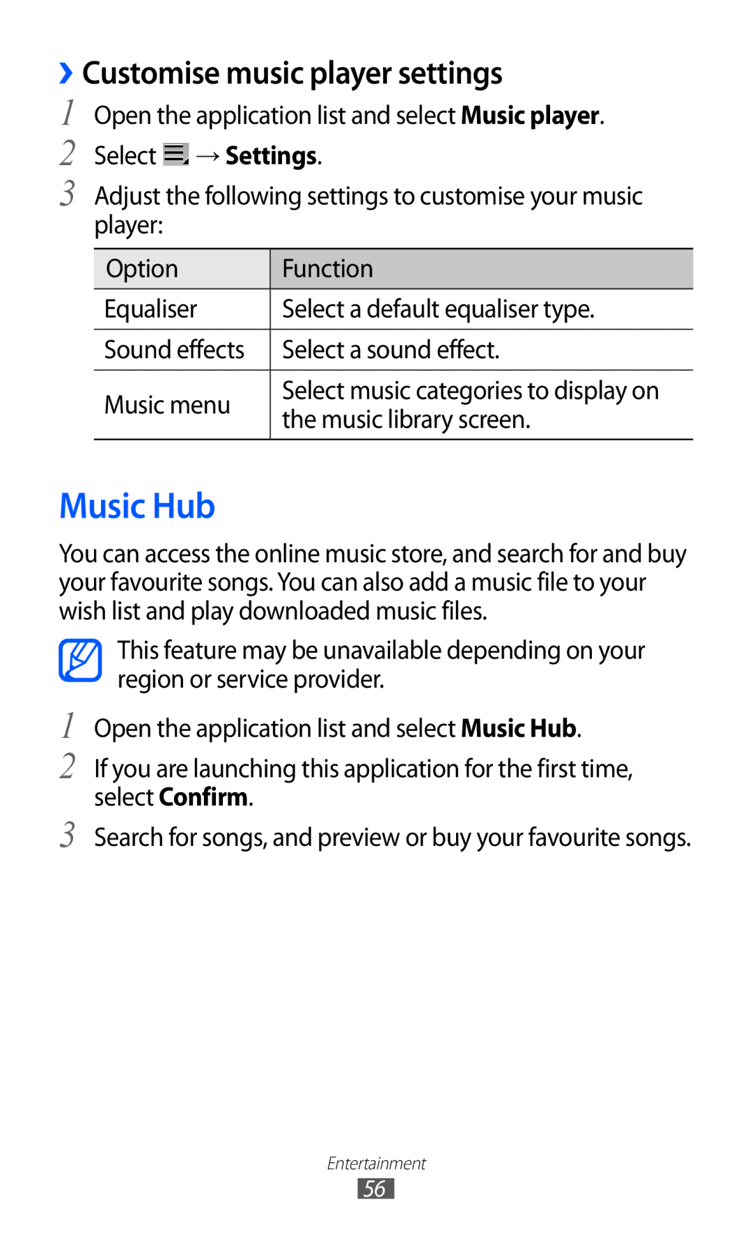 Samsung GT-P7300UWAARB, GT-P7300FKAARB, GT-P7300FKEJED, GT-P7300UWAAFR manual Music Hub, ››Customise music player settings 