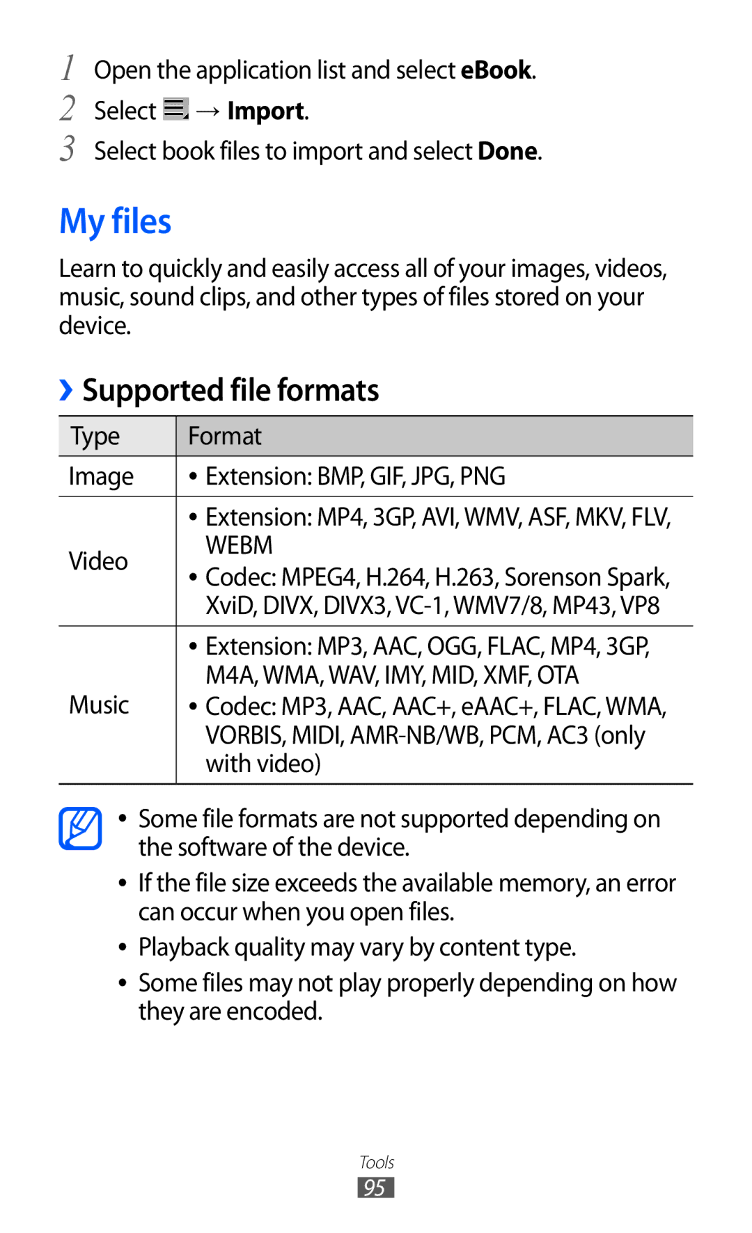 Samsung GT-P7300FKAXXV, GT-P7300FKAARB, GT-P7300FKEJED, GT-P7300UWAAFR manual My files, M4A, WMA, WAV, IMY, MID, XMF, OTA 