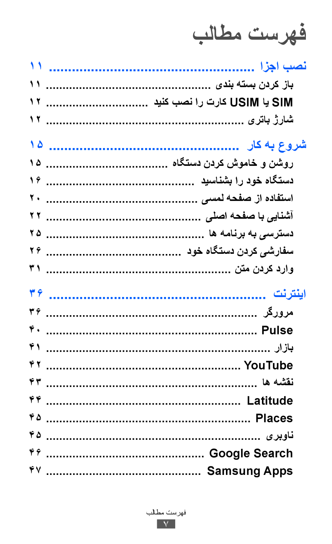 Samsung GT-P7300FKATHR, GT-P7300FKAARB, GT-P7300FKEJED, GT-P7300UWAAFR, GT-P7300UWABTC manual بلاطم تسرهف, راک هب عورش 