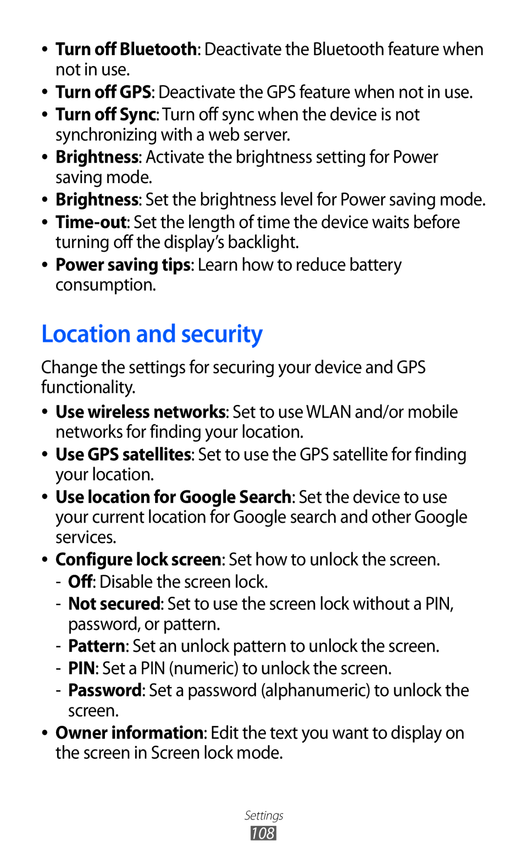 Samsung GT-P7300UWEKSA, GT-P7300FKAARB, GT-P7300FKEJED, GT-P7300UWAAFR, GT-P7300UWABTC, GT-P7300UWAJED Location and security 