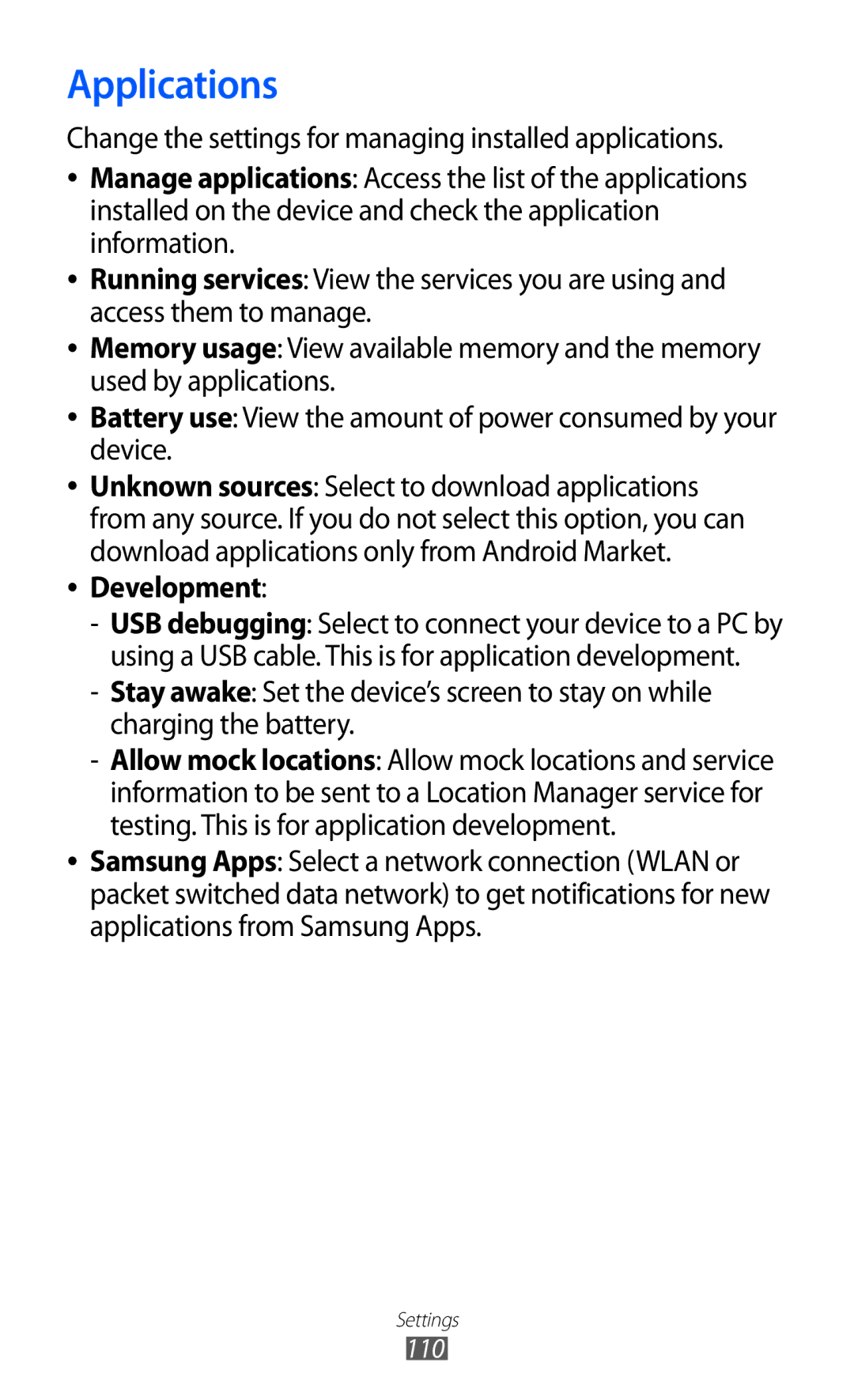 Samsung GT-P7300FKAKSA, GT-P7300FKAARB, GT-P7300FKEJED, GT-P7300UWAAFR, GT-P7300UWABTC manual Applications, Development 