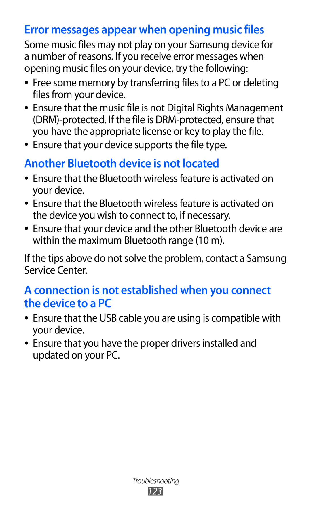 Samsung GT-P7300FKAMID, GT-P7300FKAARB, GT-P7300FKEJED, GT-P7300UWAAFR manual Another Bluetooth device is not located 