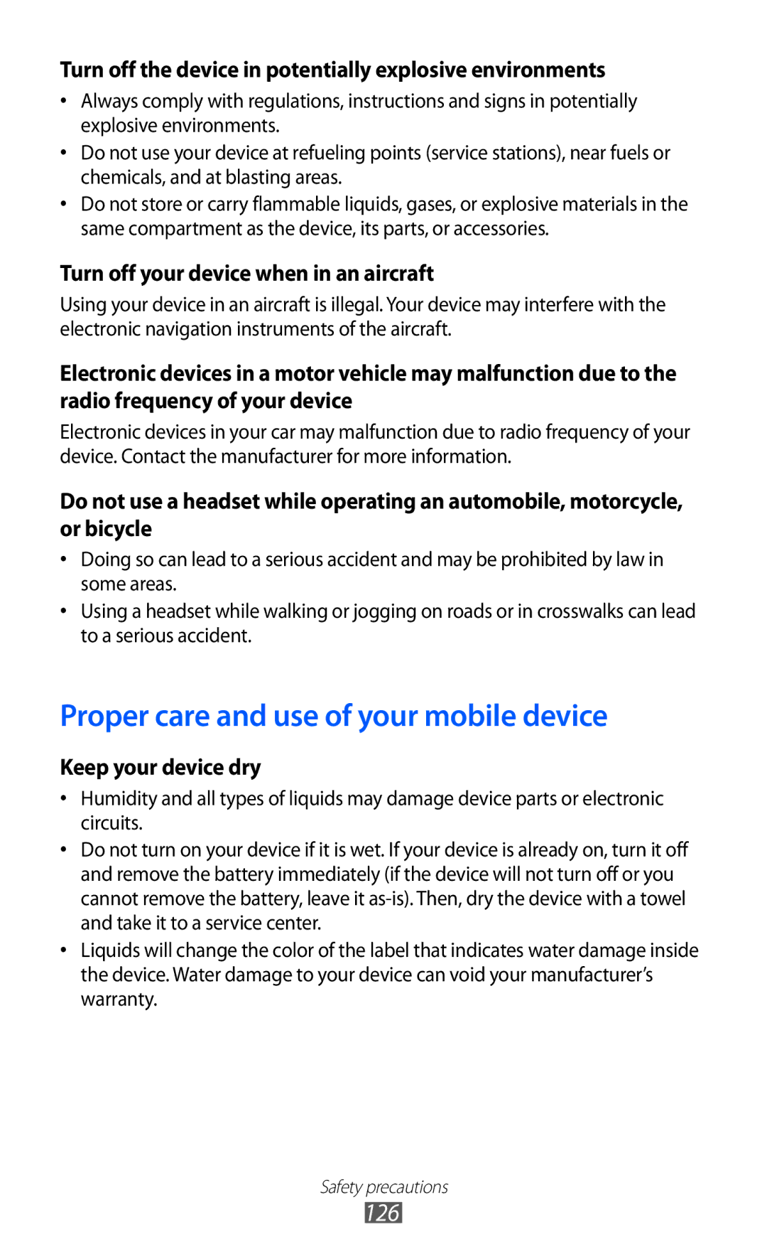 Samsung GT-P7300UWAXEV, GT-P7300FKAARB, GT-P7300FKEJED, GT-P7300UWAAFR manual Proper care and use of your mobile device 