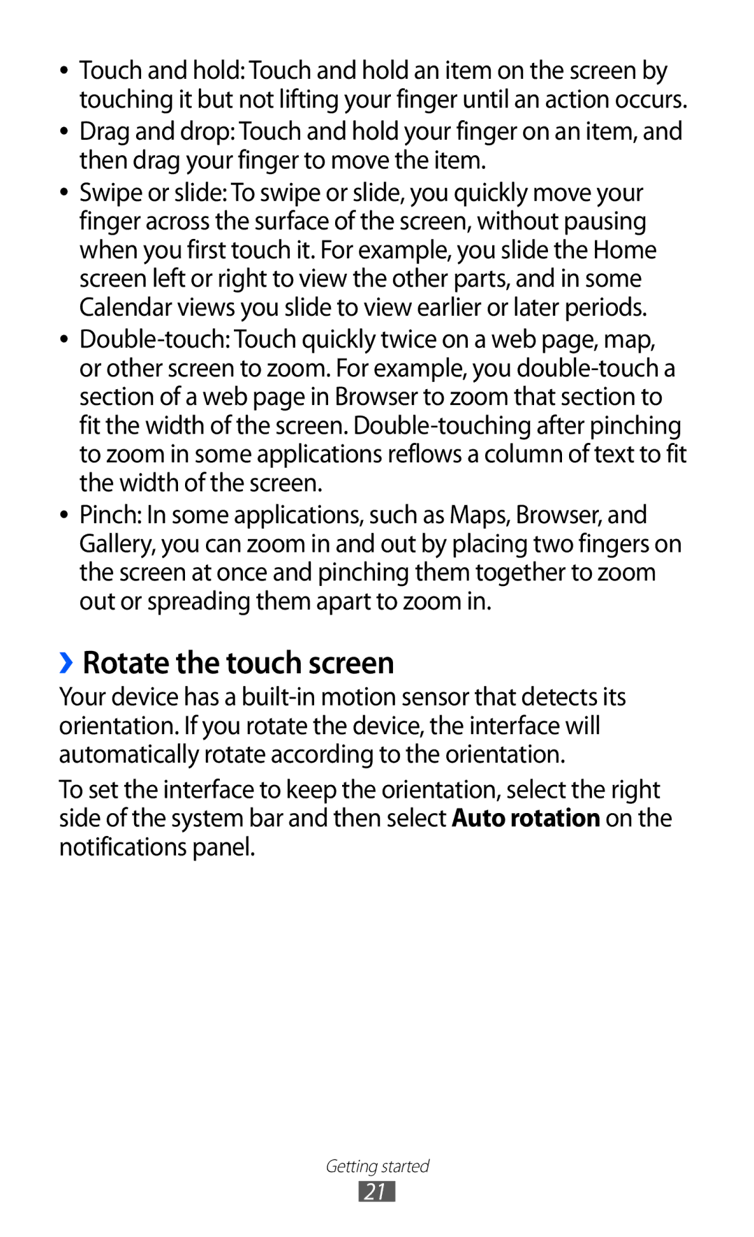 Samsung GT-P7300FKATMC, GT-P7300FKAARB, GT-P7300FKEJED, GT-P7300UWAAFR, GT-P7300UWABTC manual ››Rotate the touch screen 