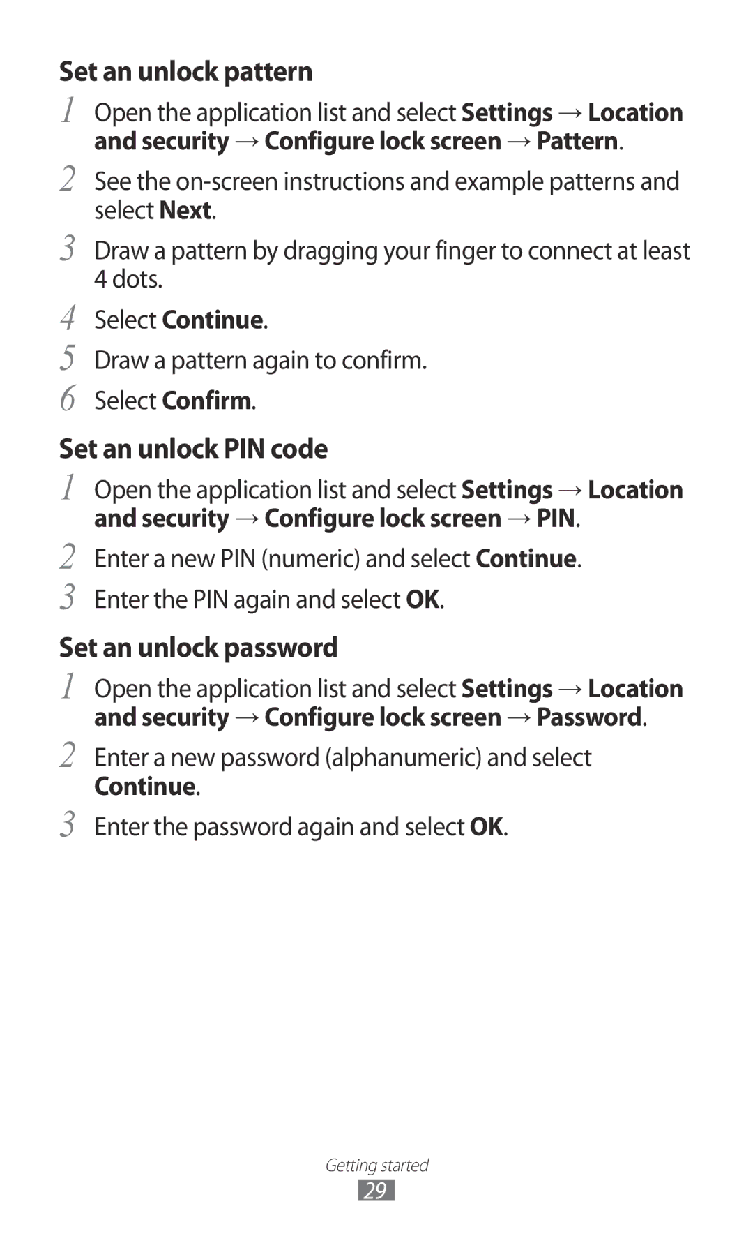 Samsung GT-P7300FKAXXV, GT-P7300FKAARB, GT-P7300FKEJED, GT-P7300UWAAFR, GT-P7300UWABTC, GT-P7300UWAJED Set an unlock pattern 