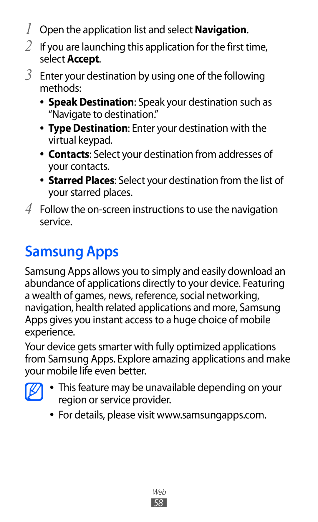 Samsung GT-P7300FKEKSA, GT-P7300FKAARB, GT-P7300FKEJED, GT-P7300UWAAFR, GT-P7300UWABTC, GT-P7300UWAJED manual Samsung Apps 