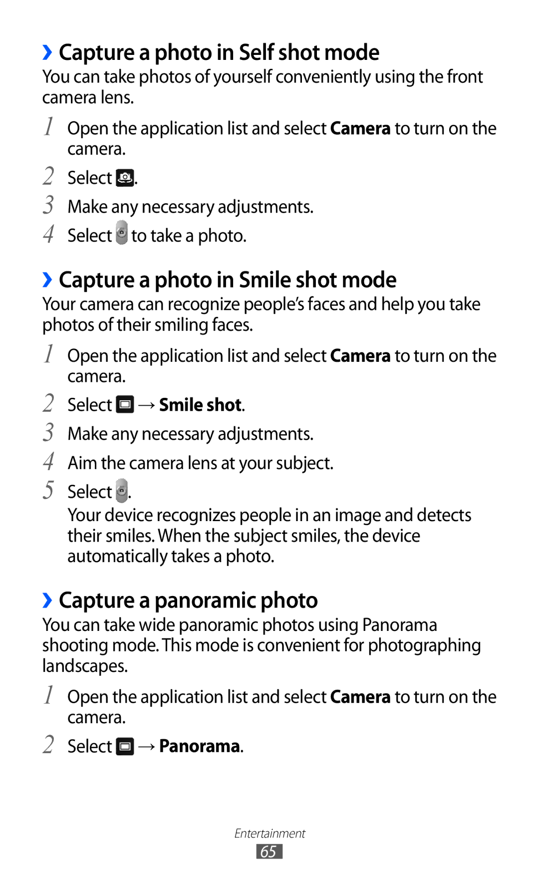 Samsung GT-P7300FKAPTR ››Capture a photo in Self shot mode, ››Capture a photo in Smile shot mode, Select → Smile shot 