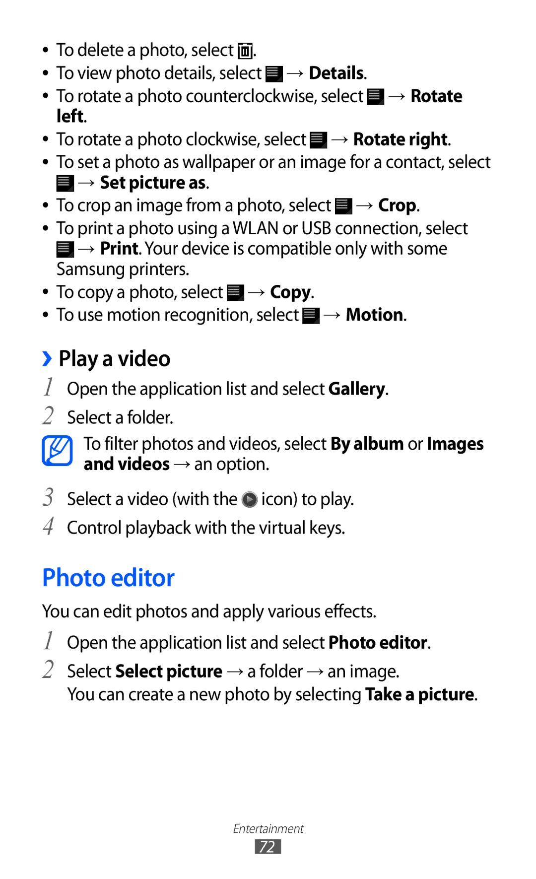 Samsung GT-P7300FKAJED, GT-P7300FKAARB, GT-P7300FKEJED, GT-P7300UWAAFR manual Photo editor, ››Play a video, → Set picture as 