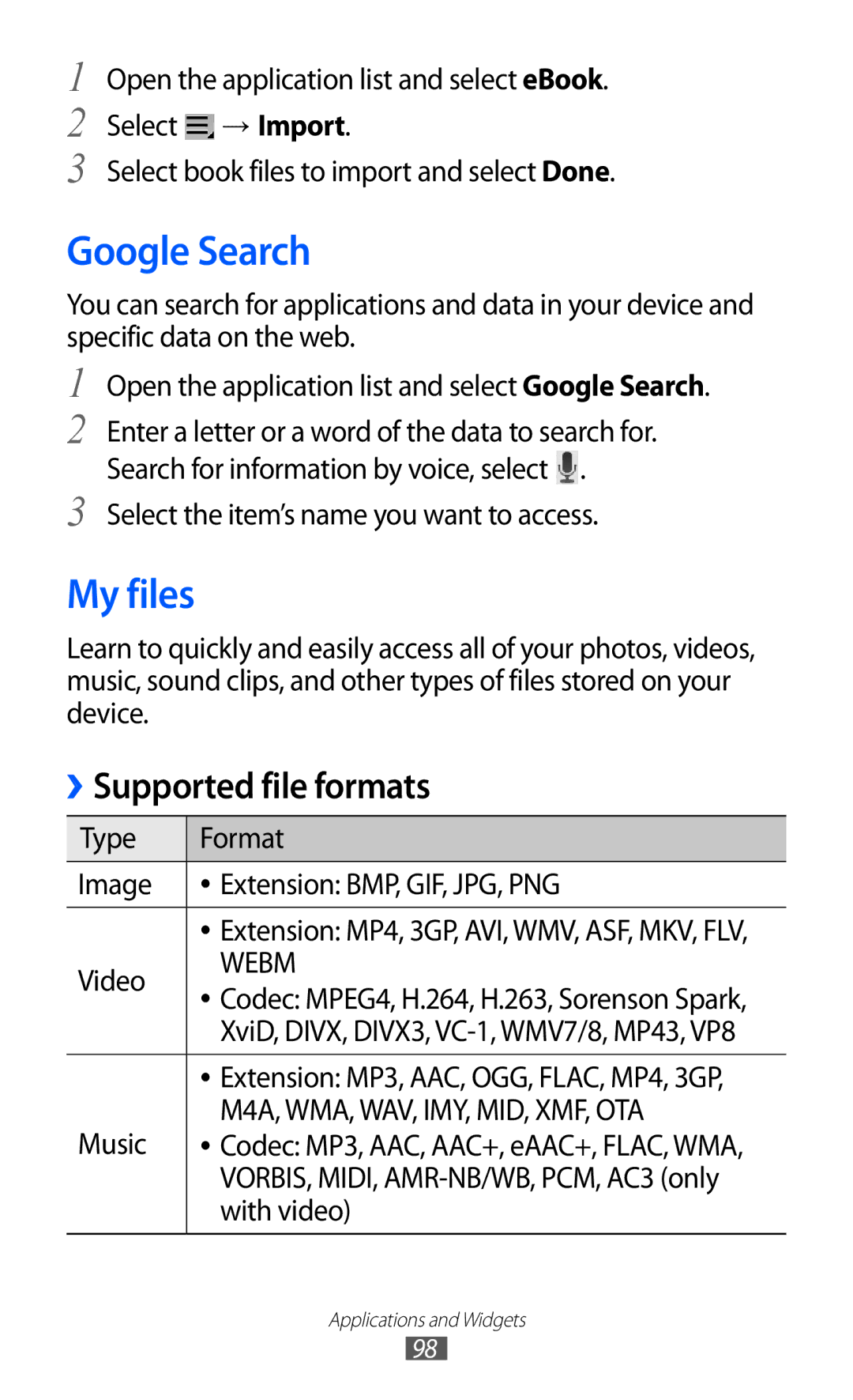 Samsung GT-P7300FKAPTR, GT-P7300FKAARB, GT-P7300FKEJED, GT-P7300UWAAFR, GT-P7300UWABTC, GT-P7300UWAJED Google Search, My files 